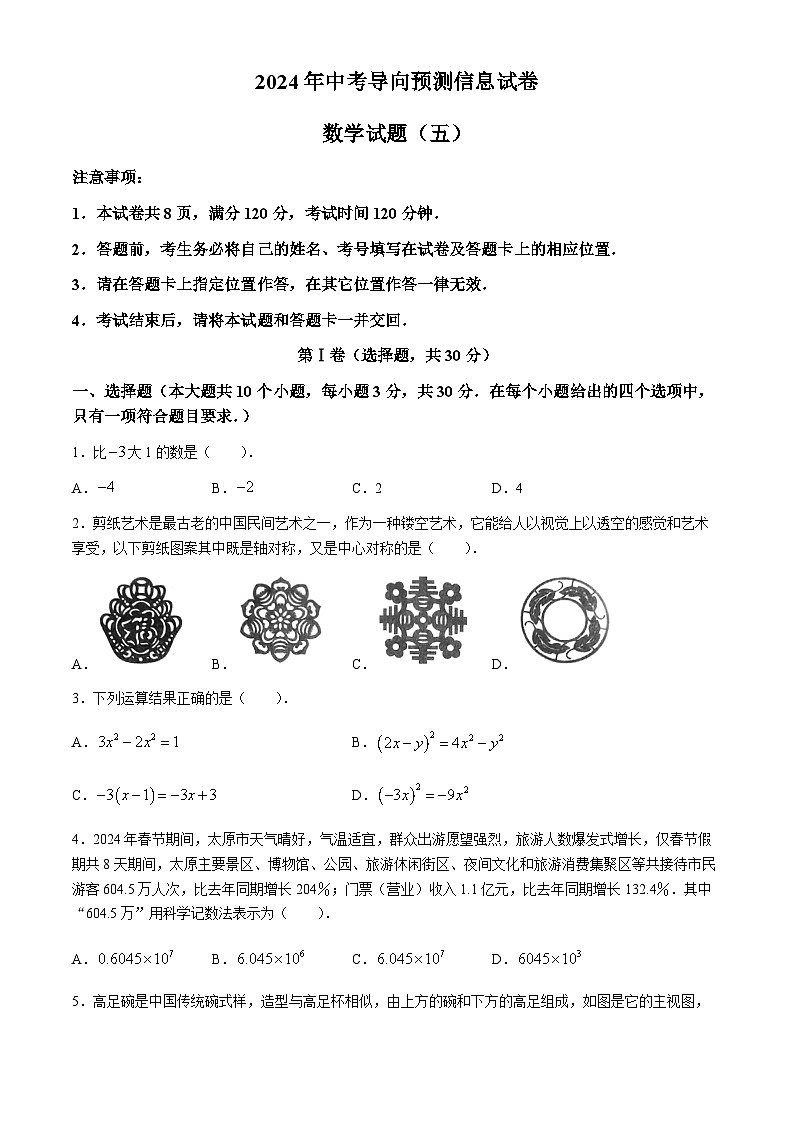 2024年山西省朔州市多所学校中考模拟数学试题第1页