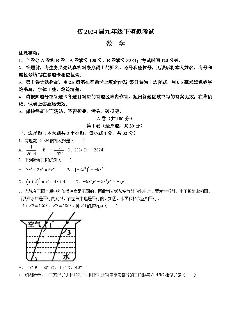 2024年四川省成都市青羊区中考二诊模拟考试数学试题(含答案)第1页