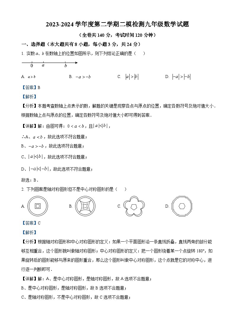 2024年江苏省徐州市九年级中考二模考试数学试题(原卷版+解析版)01