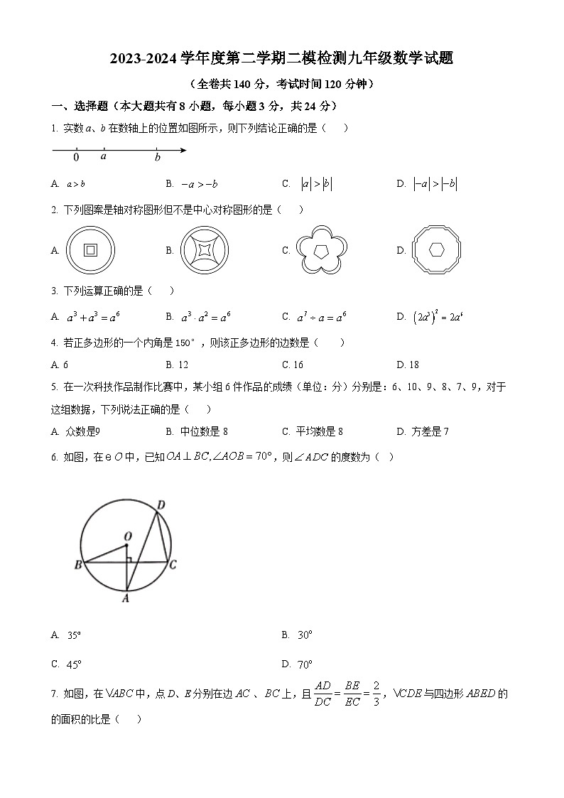 2024年江苏省徐州市九年级中考二模考试数学试题(原卷版+解析版)01