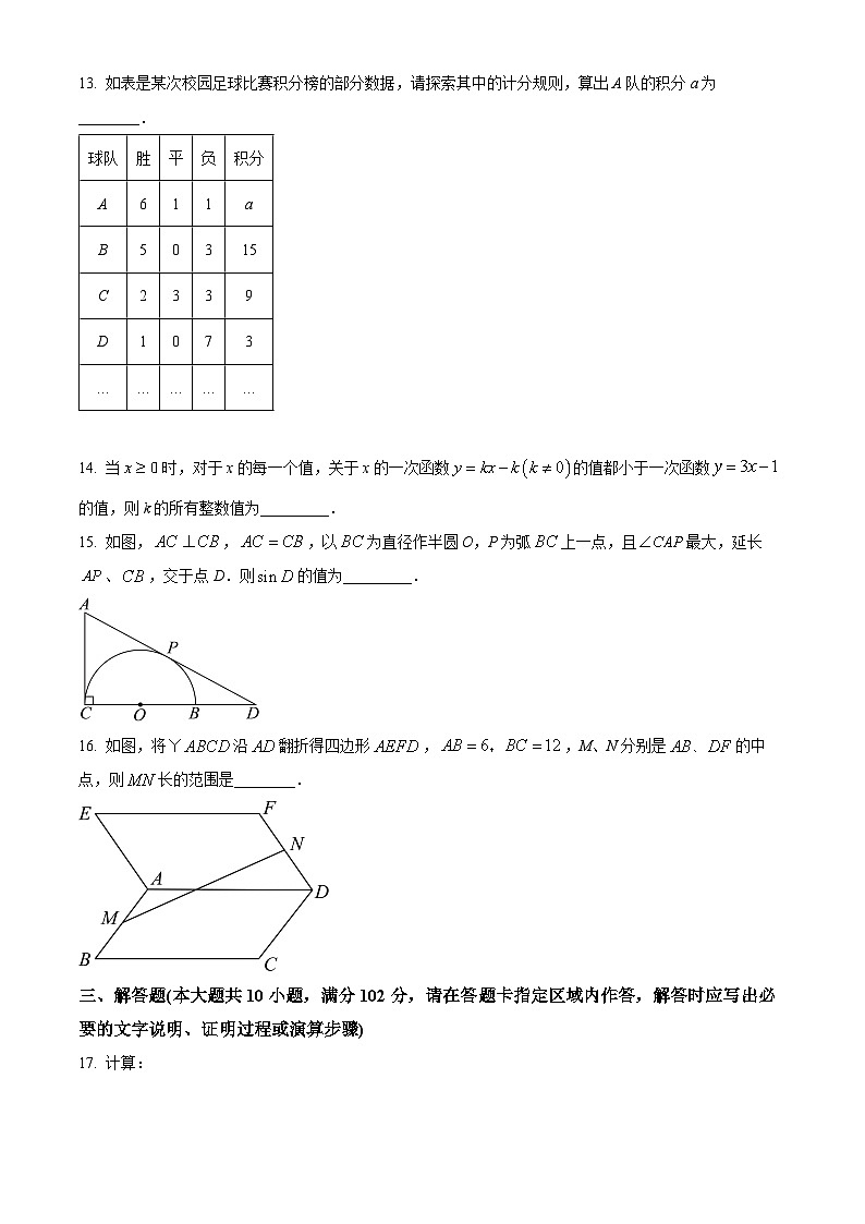 2024年江苏省泰州市海陵区中考一模数学试题(原卷版)第3页