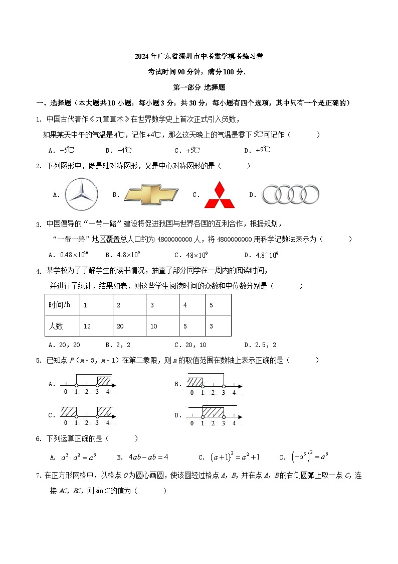 2024年广东省深圳市中考数学模考练习卷第1页