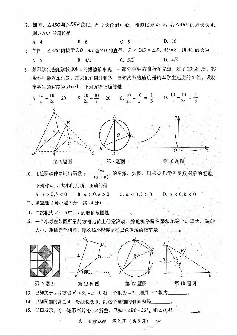 2024年湖南省衡阳市蒸湘区呆鹰岭中学、蒸湘中学、雨母山中学联合考试中考二模数学试题第2页