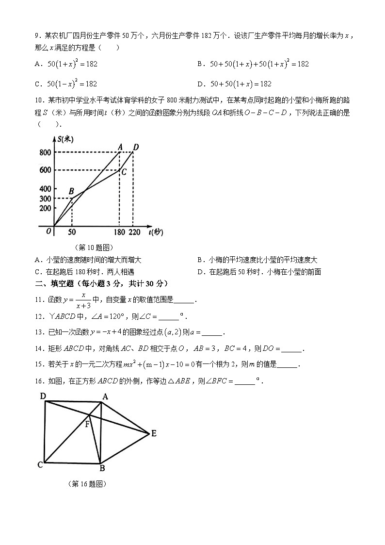 黑龙江省哈尔滨市萧红中学2023-2024学年八年级下学期月考数学试题02