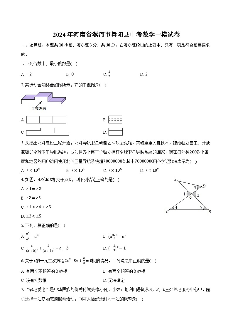 2024年河南省漯河市舞阳县中考数学一模试卷(含解析)01