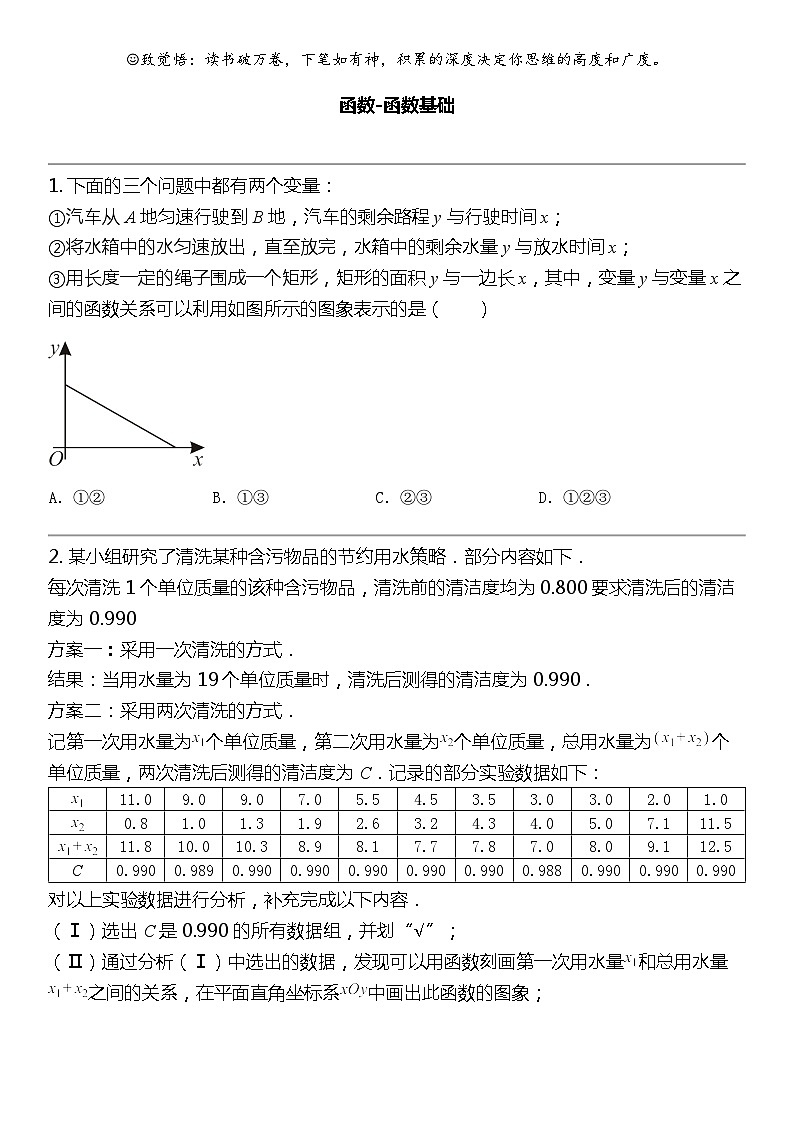 2024北京中考名校密题:数学最后冲刺30题-函数-函数基础01