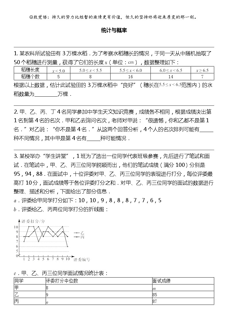 2024北京中考名校密题:数学最后冲刺30题-统计与概率第1页