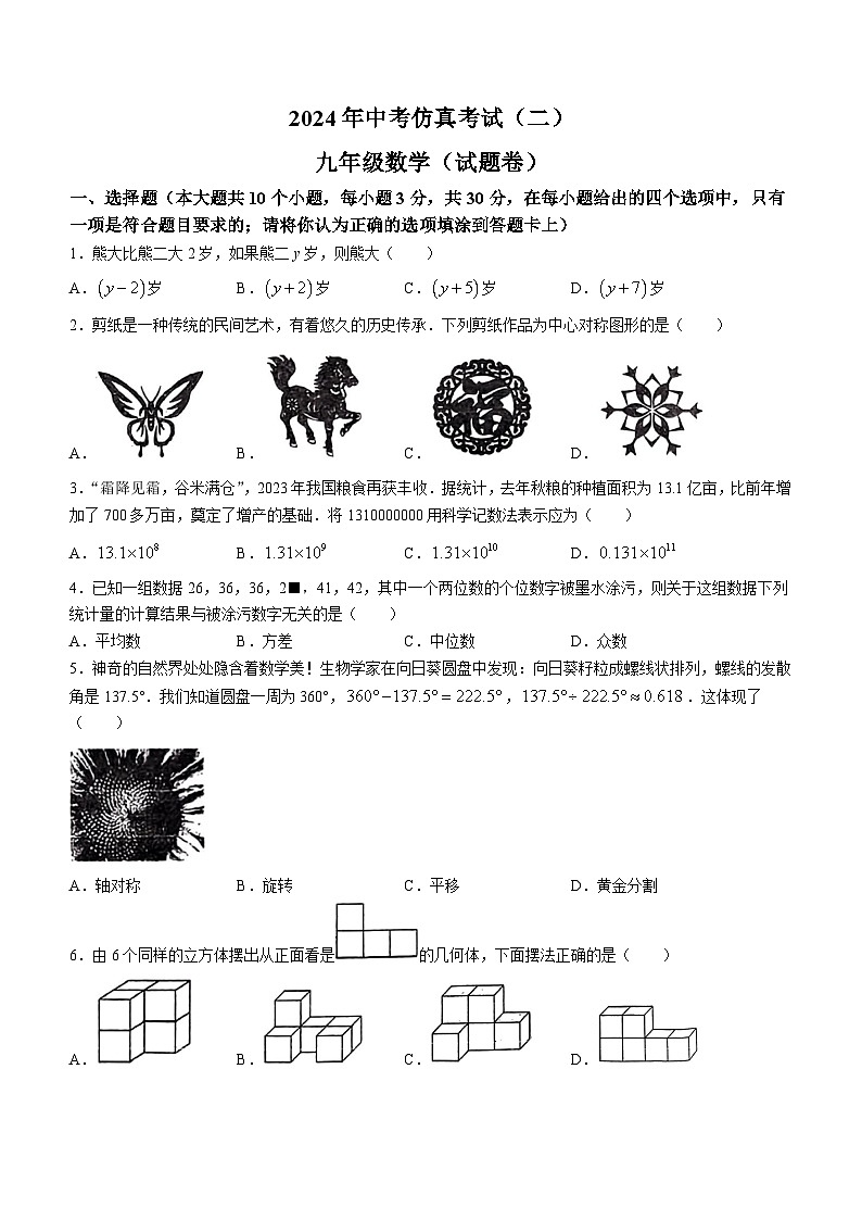湖南省永州市冷水滩区京华中学2024年中考模拟数学试题(含答案)第1页