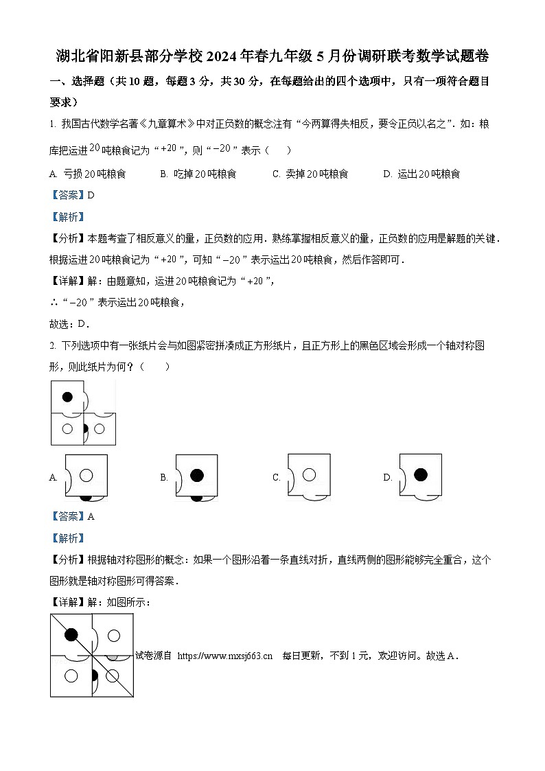 2024年湖北省阳新县部分学校中考模拟数学试题01