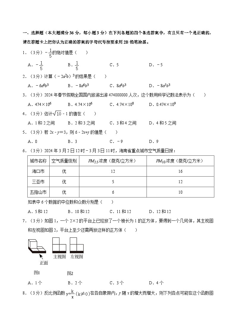 2024年海南省海口市中考数学模拟试卷(二)第1页