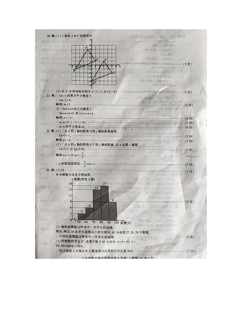 七年级数学参考答案(图片版)第2页
