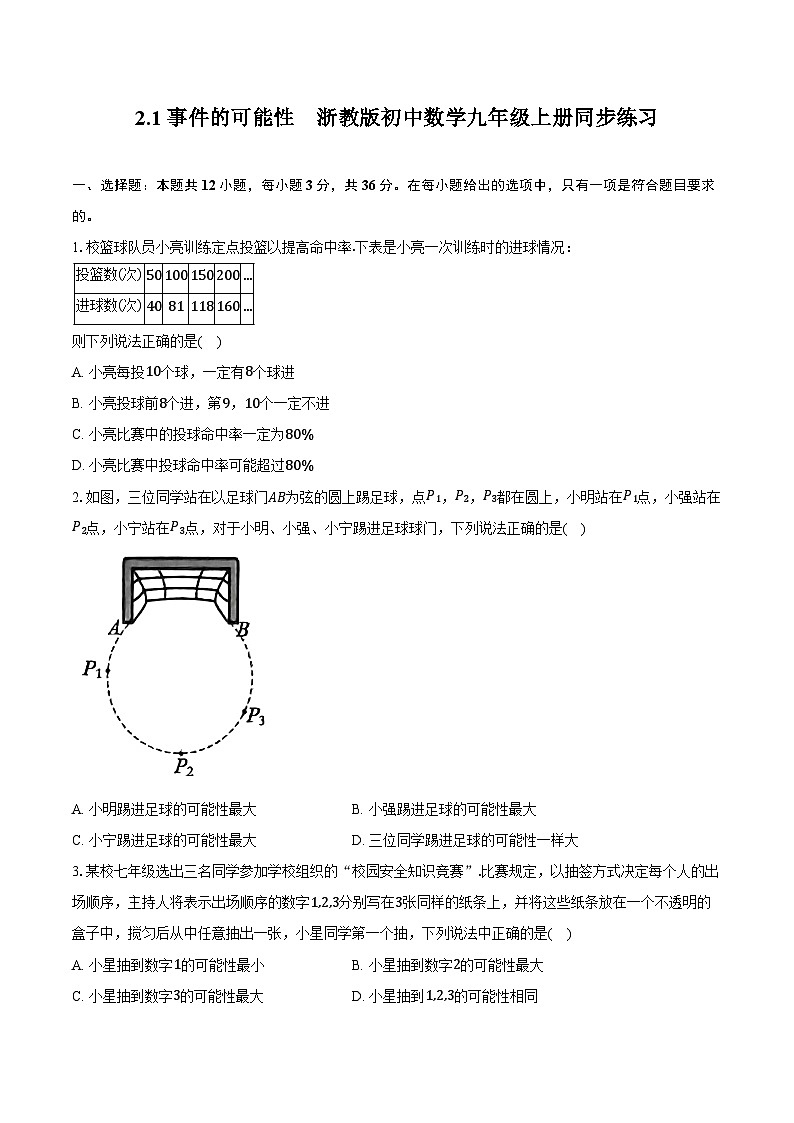 2.1事件的可能性 浙教版初中数学九年级上册同步练习(含详细答案解析)第1页