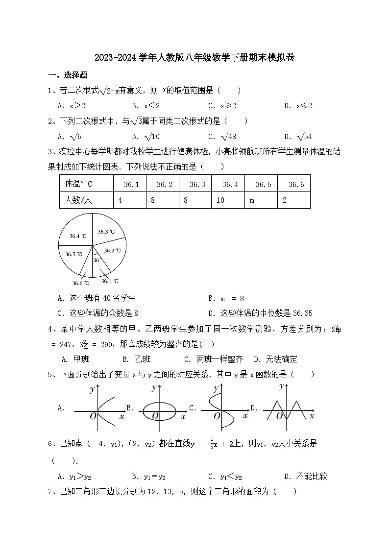 2023-2024学年人教版八年级数学下册期末综合复习试题01
