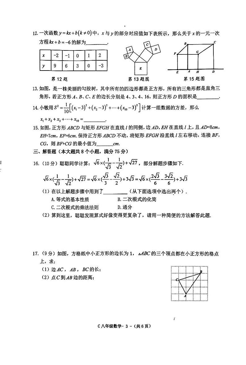 河南省驻马店市确山县2023-2024学年八年级下学期6月期末数学试题第3页