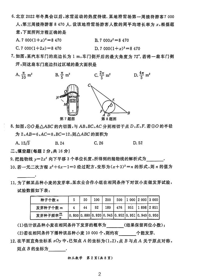 2024北京东城初三数学期末试卷及答案第2页