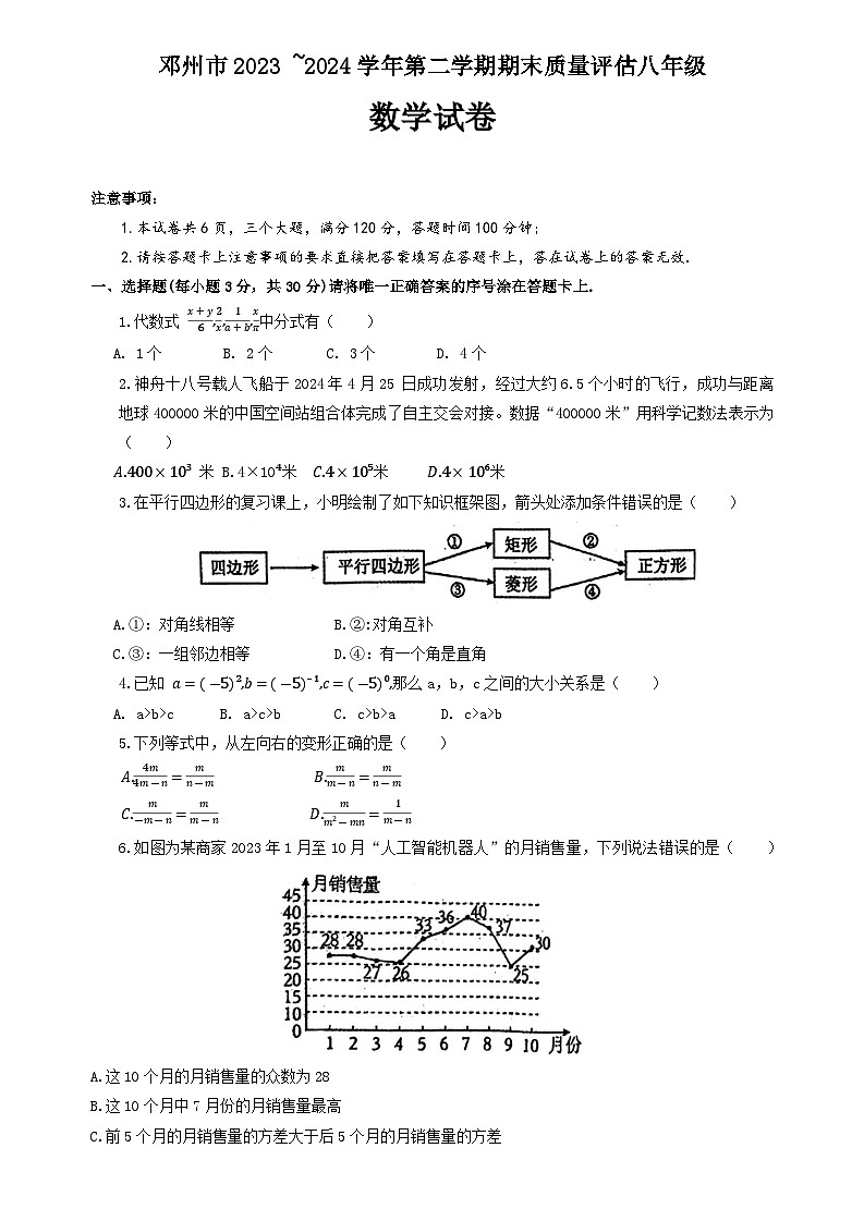 河南省南阳市邓州市2023-2024学年八年级下学期期末数学试题+第1页