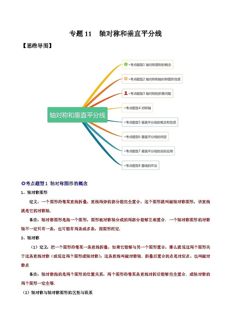 人教版八年级数学上册重要考点题型精讲精练专题11轴对称和画轴对称图形(人教版)(原卷版+解析)01