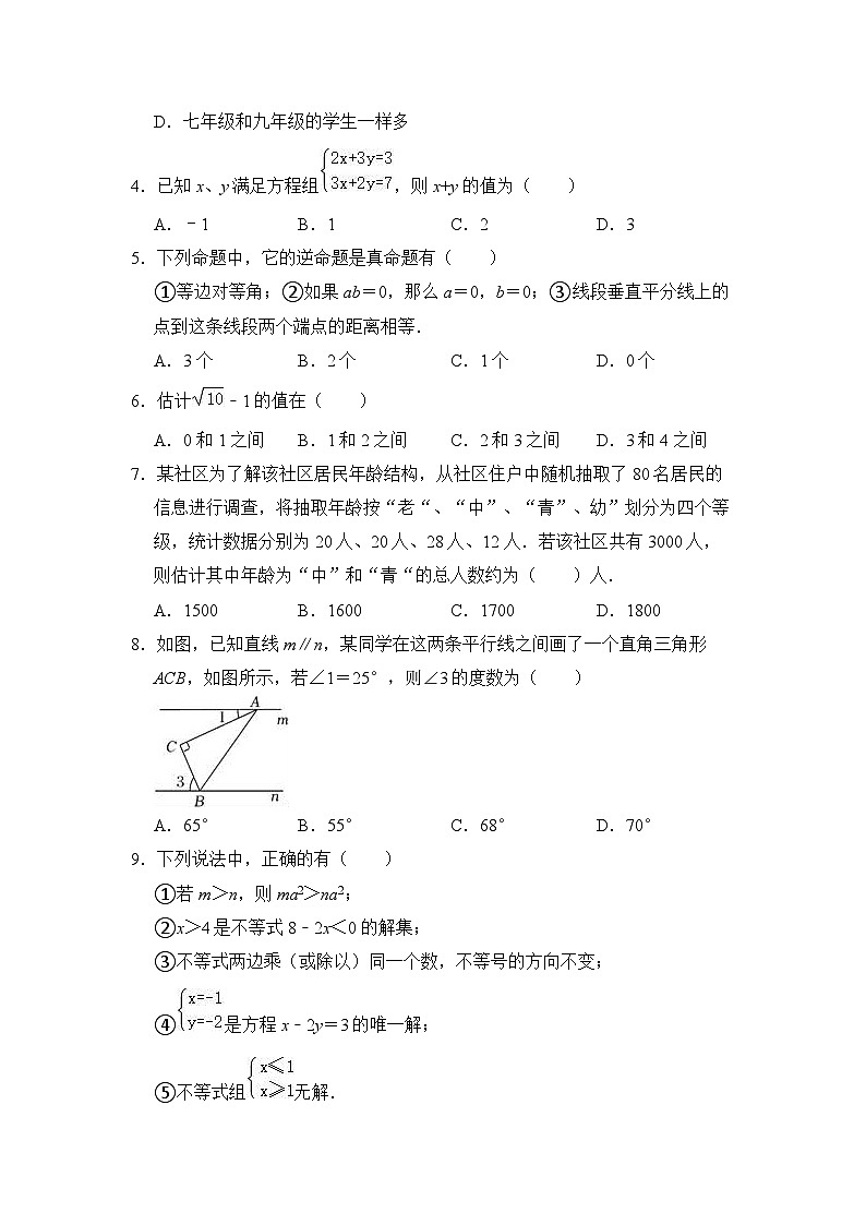四川省绵阳市游仙区2023-2024学年下学期七年级期末数学试卷第2页
