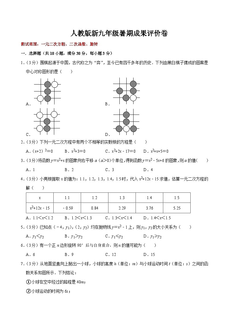 第21讲 人教版新九年级暑期成果评价卷(测试范围:一元二次方程、二次函数、旋转)(教师版+学生版)-八升九数学暑假衔接(人教版)01