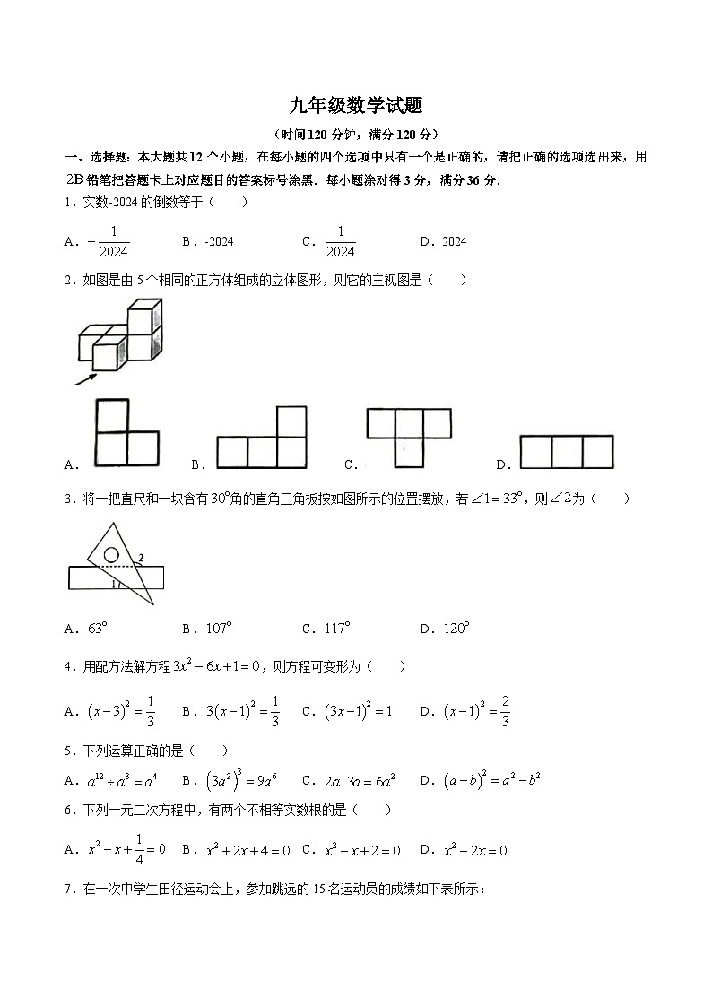 山东省滨州市博兴县2024届九年级下学期期中考试数学试卷(含答案)第1页