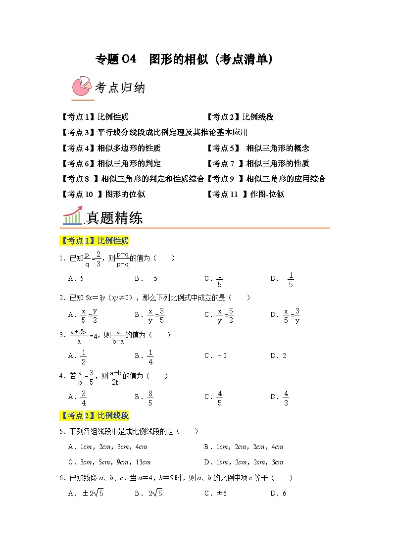 专题04 图形的相似(考点清单,11个考点)-九年级上学期数学期末考点大串讲(北师大版)01
