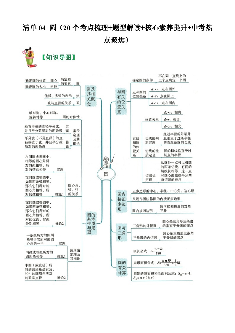 清单04 圆(20个考点梳理+题型解读+核心素养提升+中考热点聚焦)-九年级上学期数学期末考点大串讲(人教版)01