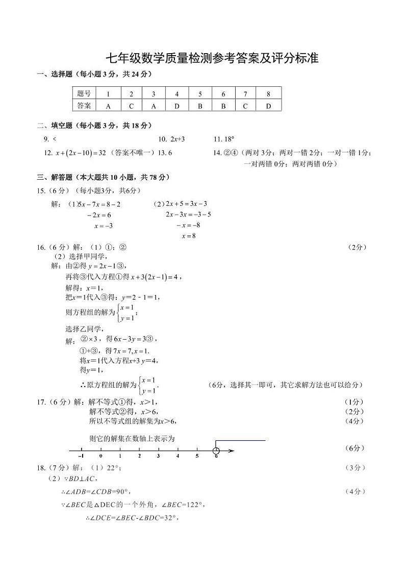 七年级下数学参考答案第1页