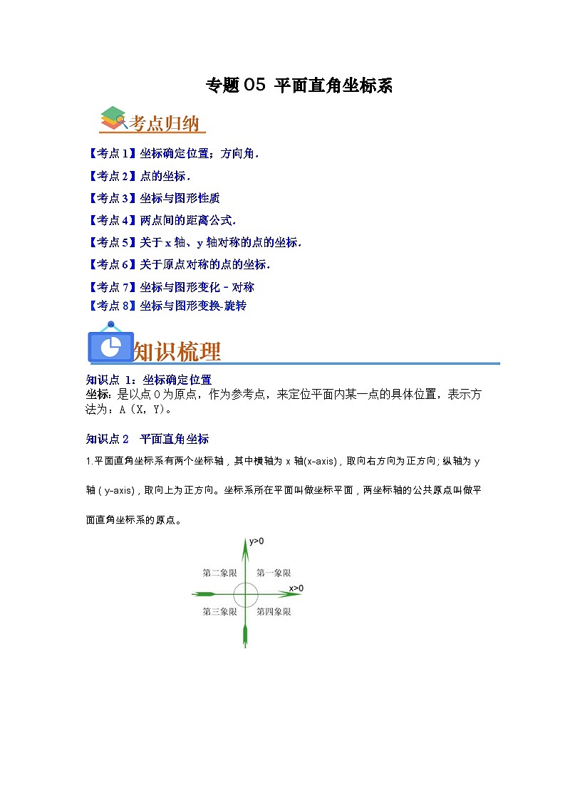 专题05 平面直角坐标系(原卷版+解析版)-【学霸满分】2023-2024学年八年级数学上册重难点专题提优训练(苏科版)01
