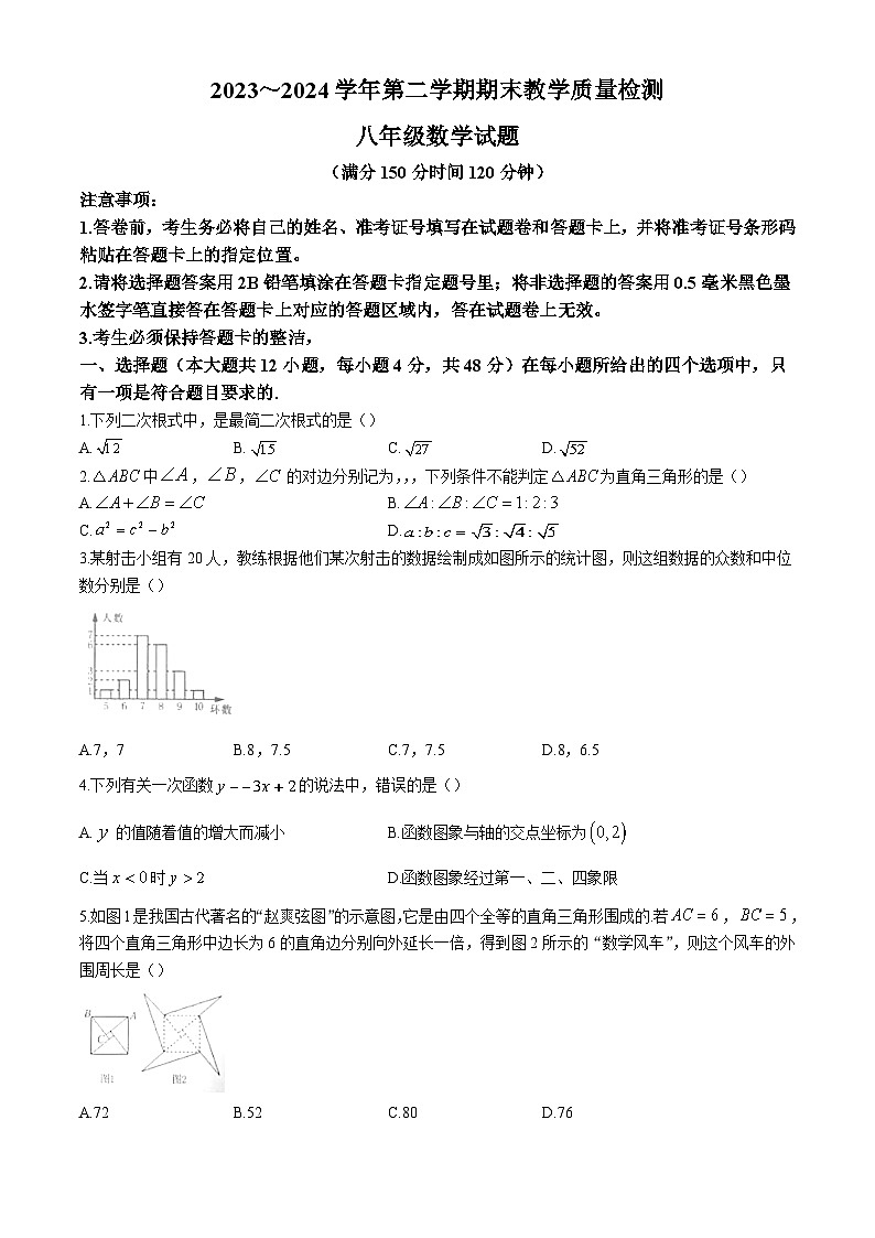 山东省德州市禹城市2023-2024学年八年级下学期期末数学试题第1页