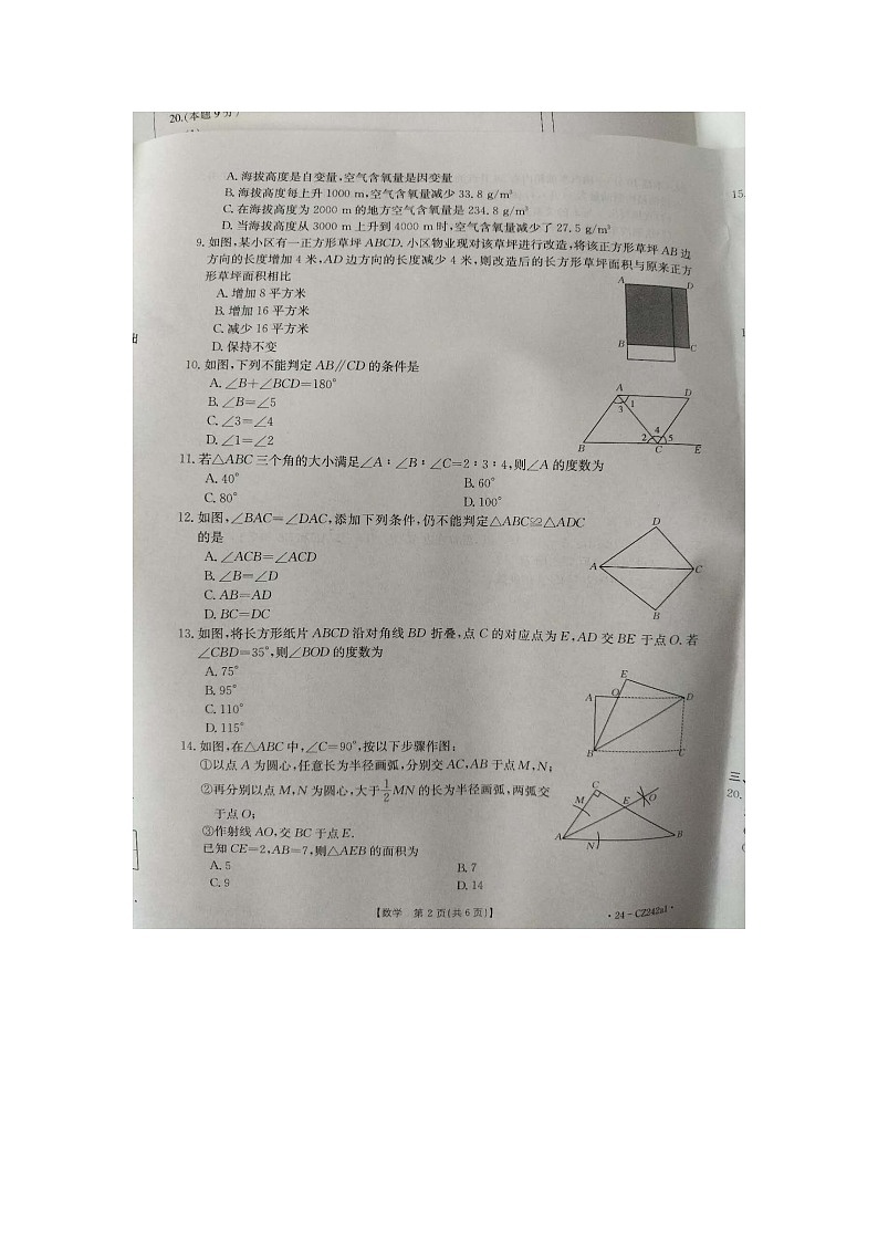 河北省保定市高碑店市2023-2024学年七年级下学期7月期末数学试题02