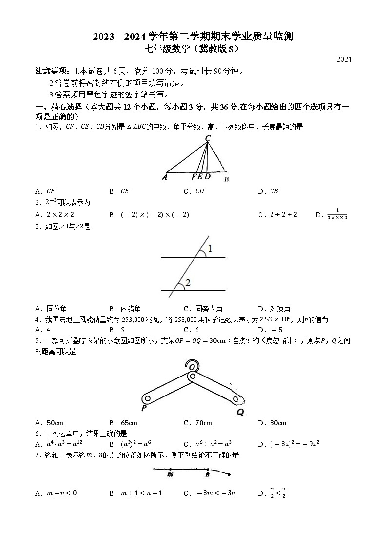 河北省石家庄市新华区2023-2024学年七年级下学期期末数学试题01