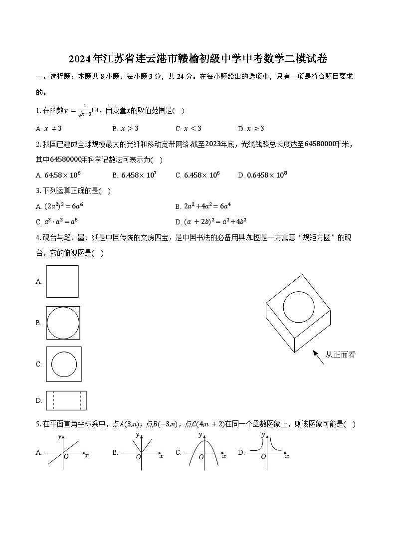 2024年江苏省连云港市赣榆初级中学中考数学二模试卷(含解析)第1页