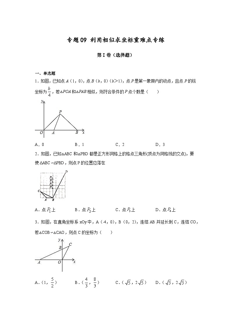 沪教版九年级上册数学专题训练专题09利用相似求坐标重难点专练(原卷版+解析)01