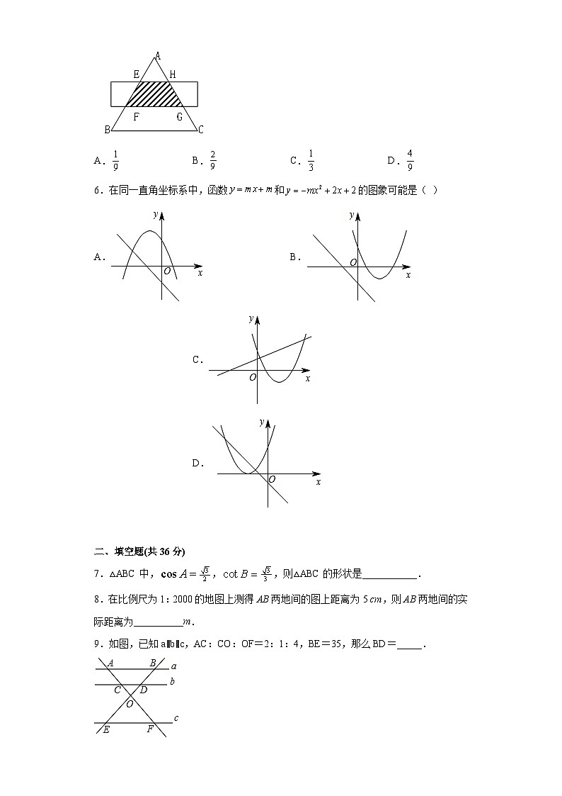 沪教版九年级上册数学专题训练九年级数学期中模拟卷(二)(原卷版+解析)02