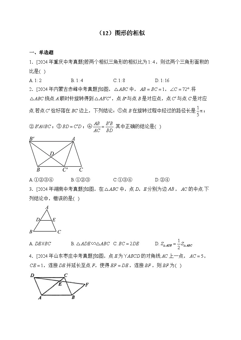 (12)图形的相似——2024年中考数学真题专项汇编第1页
