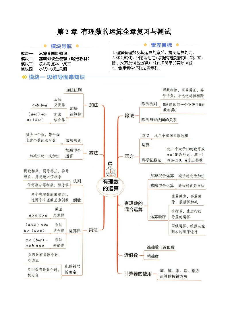 2024年人教版七年级数学暑期提升精讲 第2章 有理数的运算全章复习与测试(原卷版)第1页