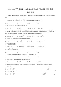 2023-2024学年安徽省六安市金安区汇文中学七年级(下)期末数学试卷(含答案)