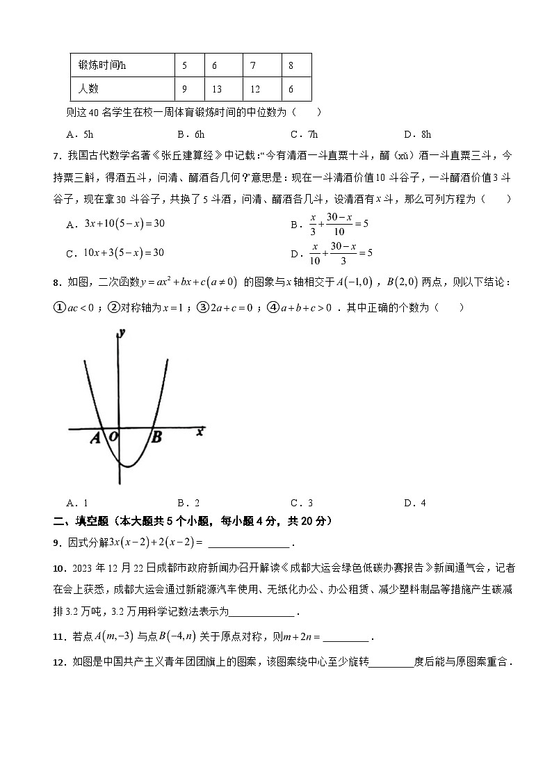 四川省成都市青羊区2024年中考数学二诊模拟考试试题(附答案)02