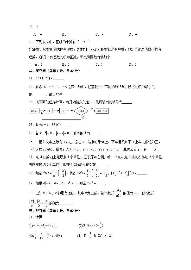 人教版(2024年新教材)七年级上册数学第二章 有理数的运算 达标测试卷(含答案)第2页