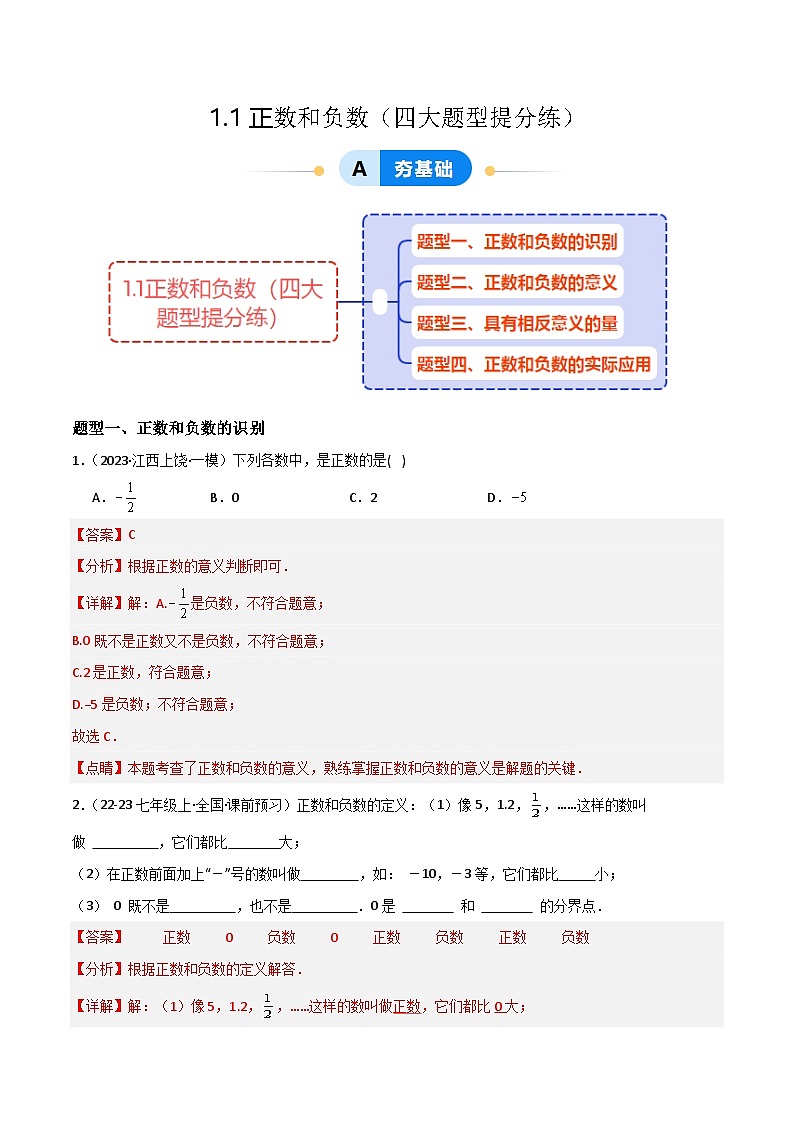 (人教版2024)七年级数学上册同步 1.1正数和负数 课件+同步练习含解析01