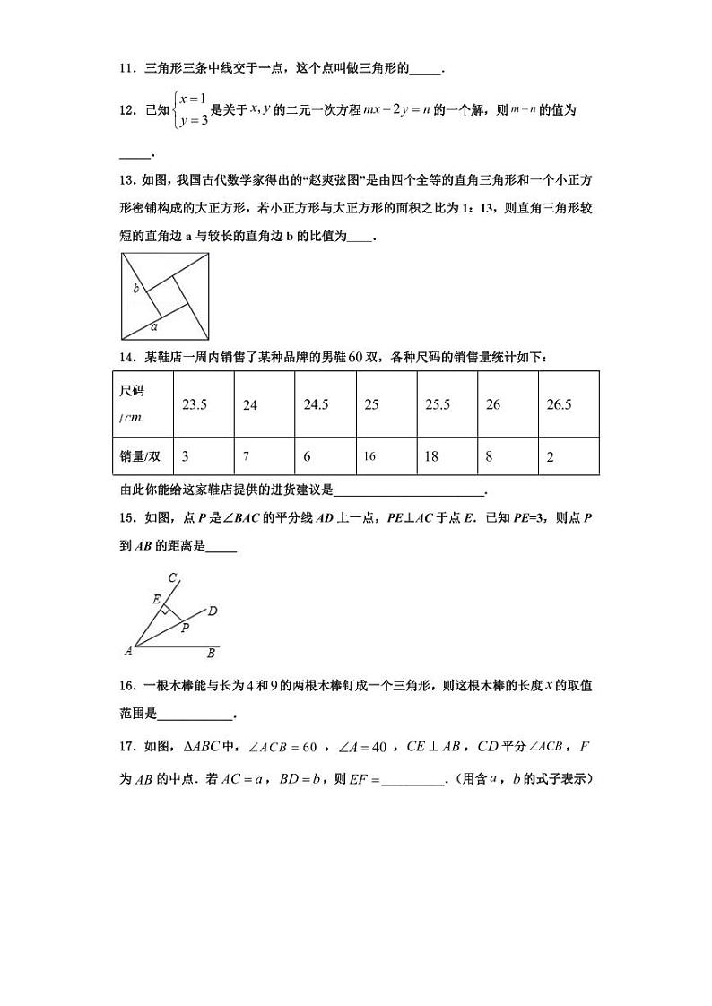 迪庆市重点中学2023-2024学年数学八年级第一学期期末联考模拟试题【含解析】第3页