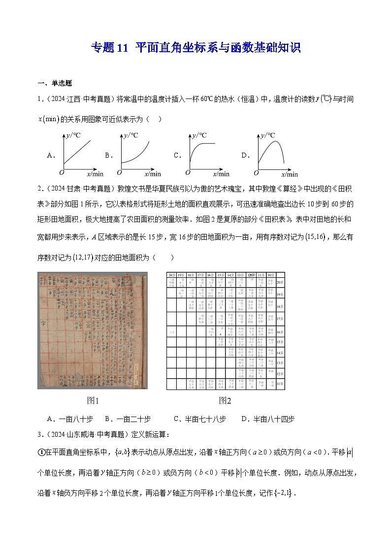 专题11 平面直角坐标系与函数基础知识(教师卷+学生卷)- 2024年中考数学真题分类汇编(全国通用)01