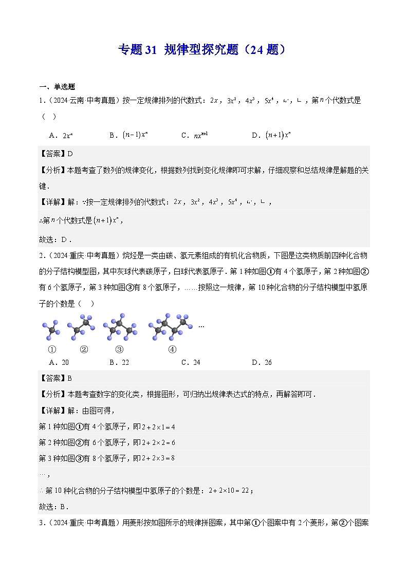 专题31 规律型探究题(24题)(教师卷+学生卷)- 2024年中考数学真题分类汇编(全国通用)01