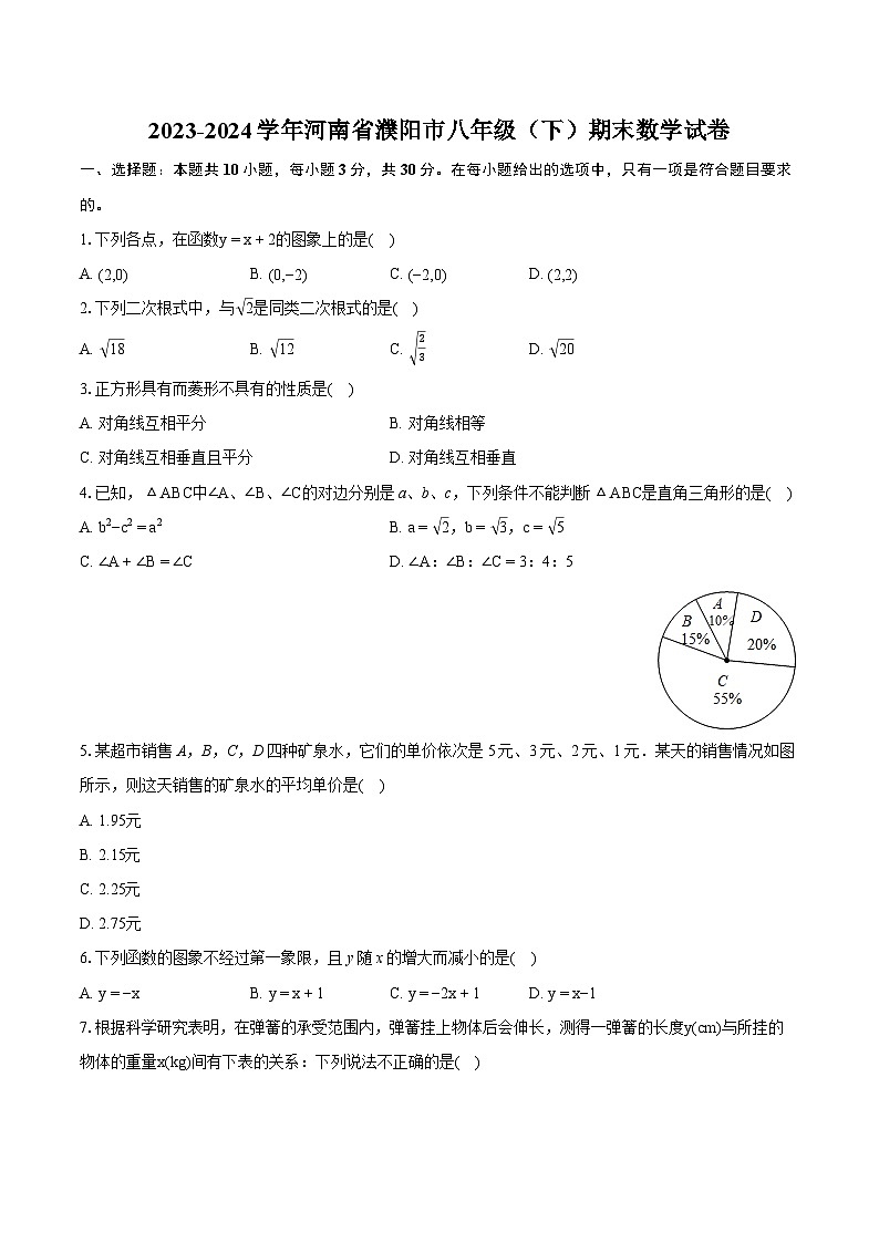 2023-2024学年河南省濮阳市八年级(下)期末数学试卷(含详细答案解析)第1页