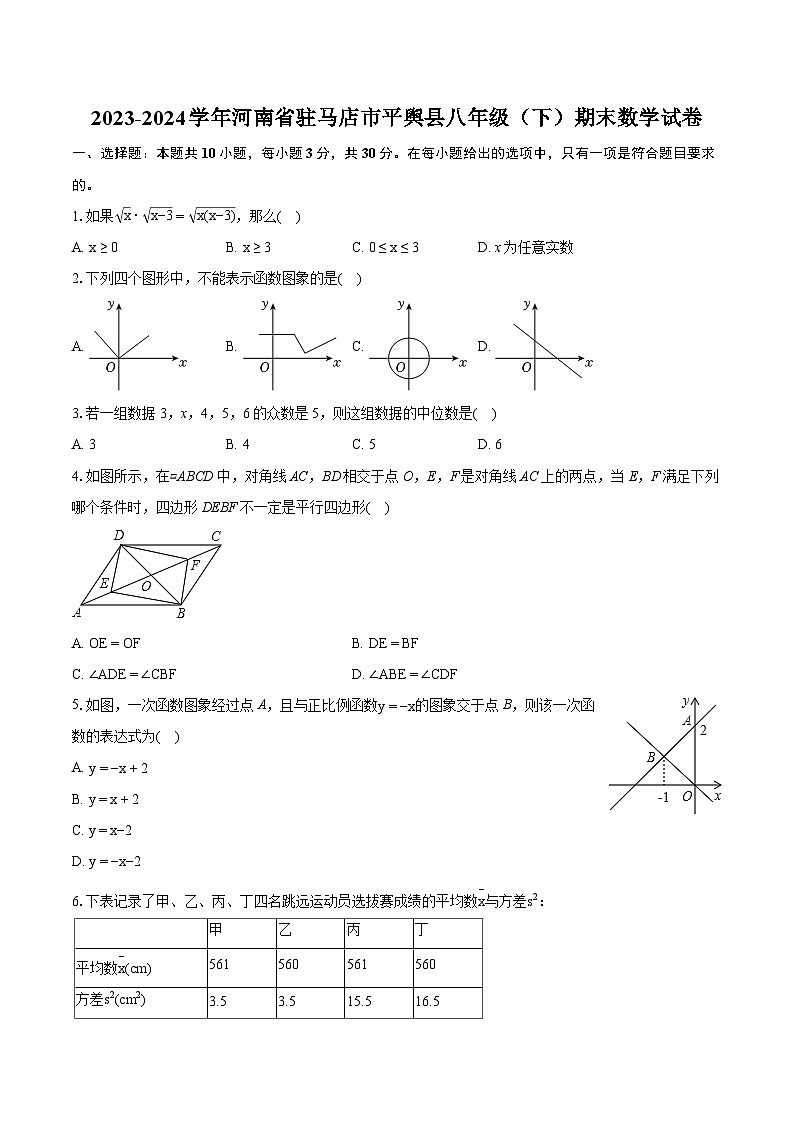2023-2024学年河南省驻马店市平舆县八年级(下)期末数学试卷(含详细答案解析)01