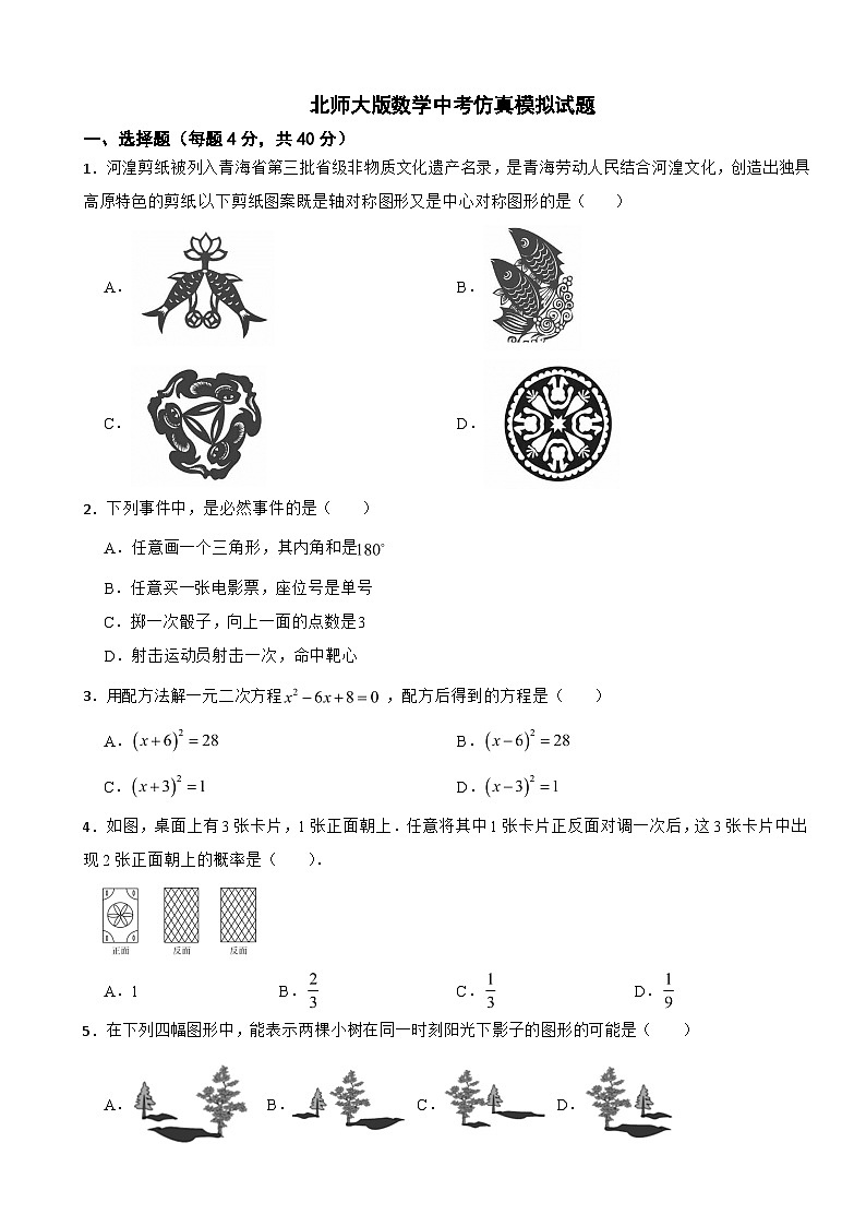 2024年北师大版数学中考仿真模拟试题附答案第1页