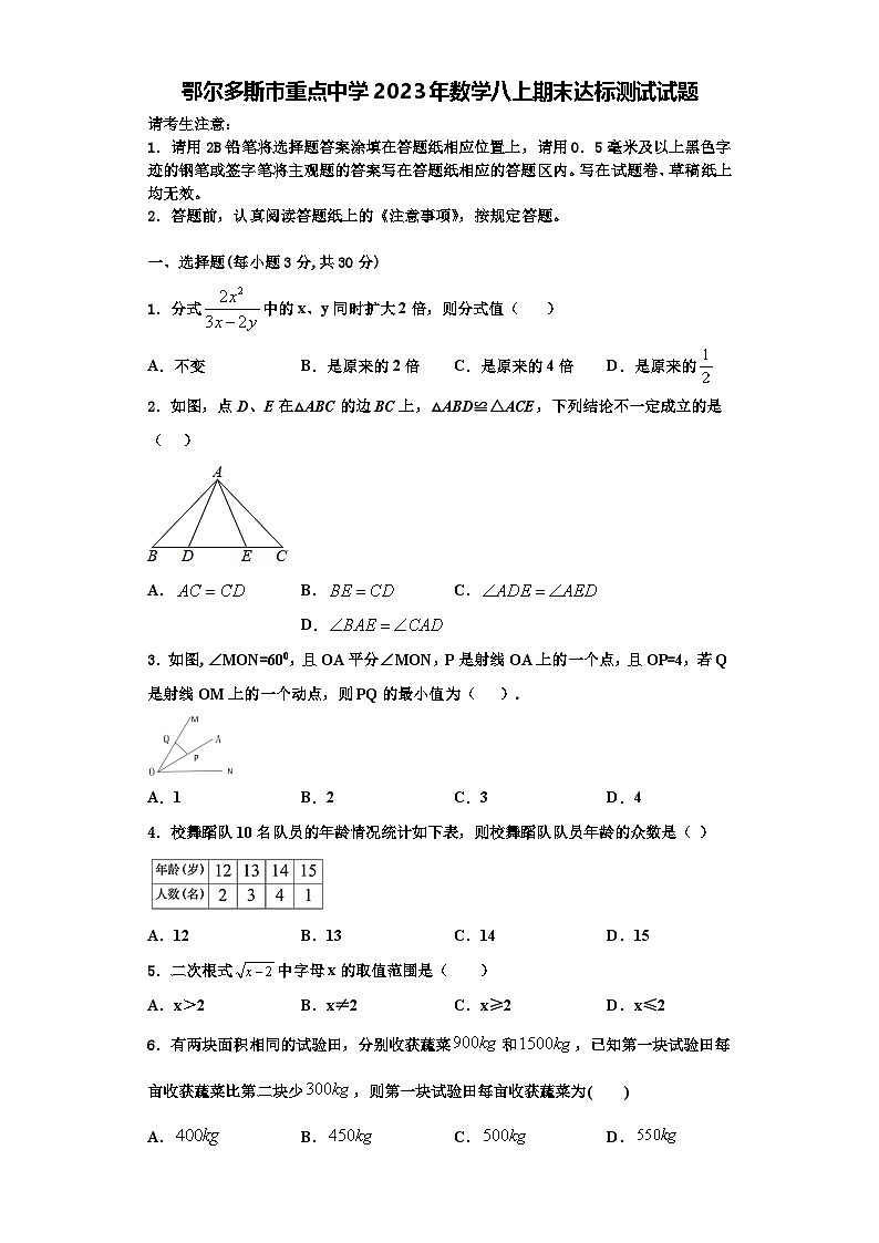 鄂尔多斯市重点中学2023年数学八上期末达标测试试题【含解析】第1页