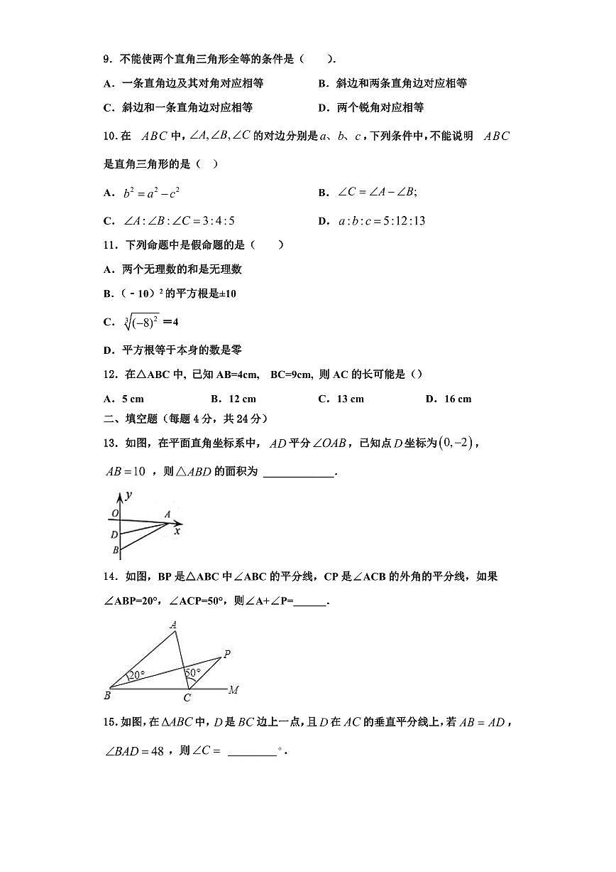遼寧省撫順市五十中學(xué)2023-2024學(xué)年數(shù)學(xué)八年級第一學(xué)期期末綜合測試模擬試題【含解析】第2頁