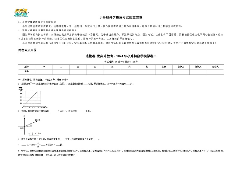 选拔卷-:2024年小升初数学模拟卷二(北师大版)A3版第1页