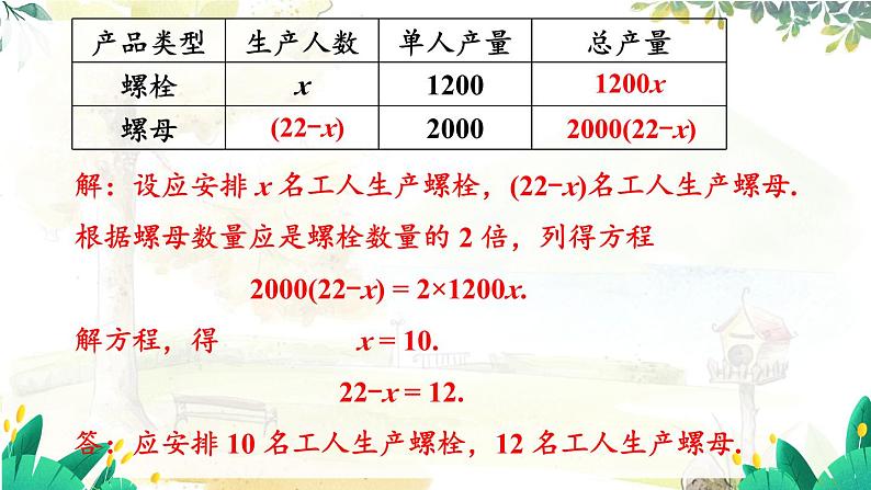 人教【2024版】七上数学 第5单元 5.3 第1课时 配套问题和工程问题 PPT课件06